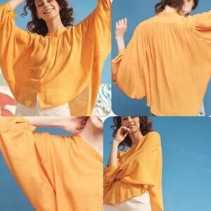 Anthropologie Maeve Bryn Batwing Gauze Blouse S Yellow Orange